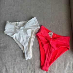 Aerie White and Pink High-Waisted Swim Bottoms bundle